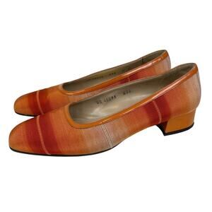 Salvatore Ferragamo Vintage Orange Ombre Square Toe Summer Heels 7.5